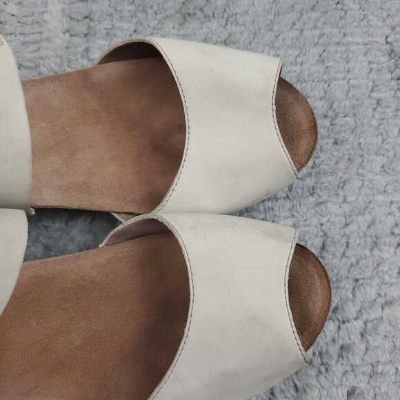 Dansko Wedge Sandals Womens 38 EU 7.5 US Off White Leather Open Toe Slingback - Picture 8 of 9